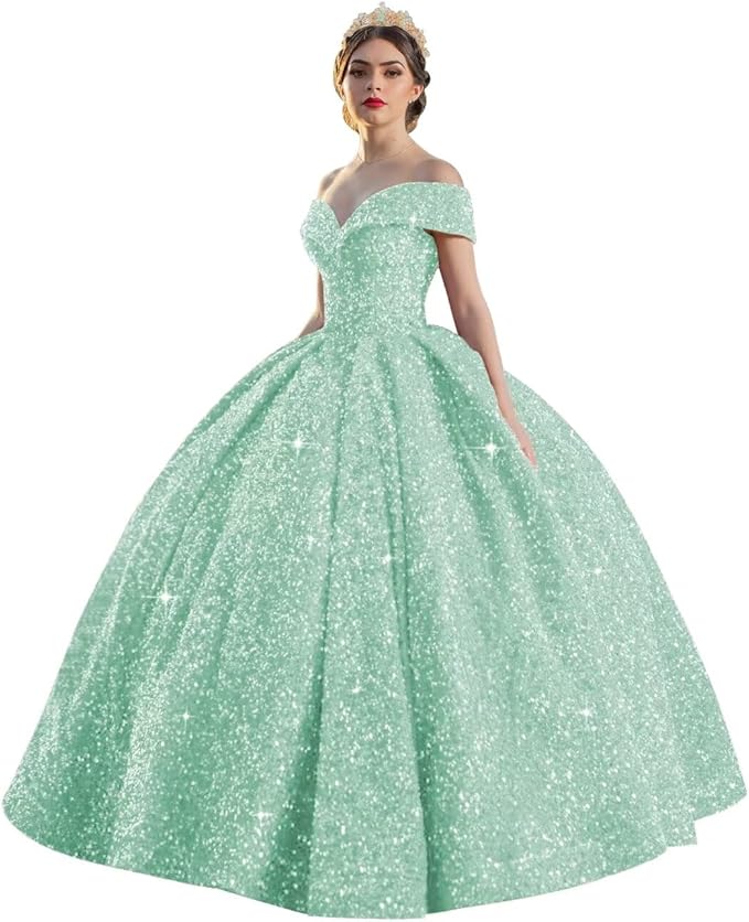 TRHTX Sparkly Sequin Quinceanera Dresses 2024 Off Shoulder Ball Gown Long A-line Sweet 16 Dresses
