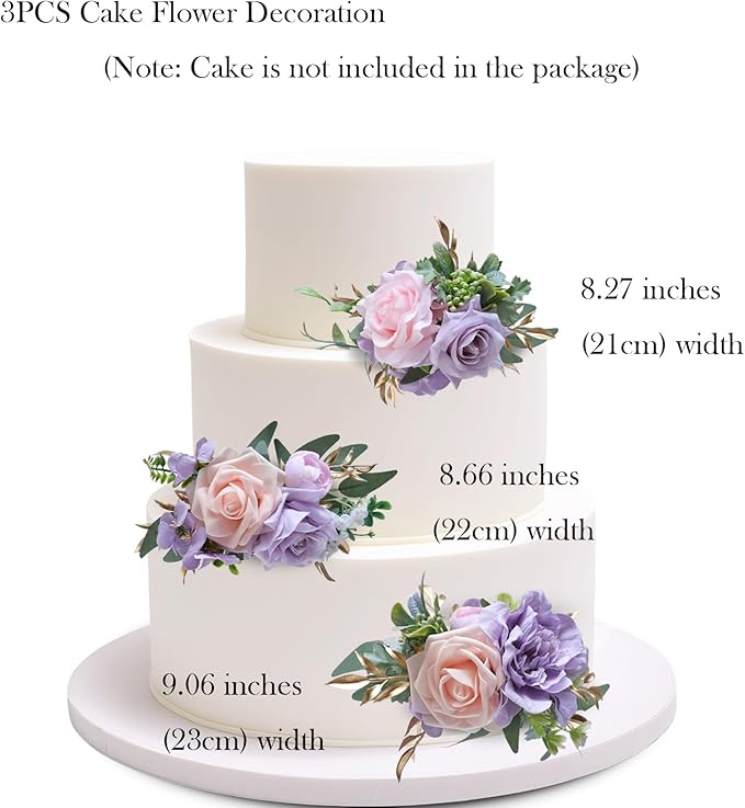 Marriwise 3Pcs Pre-made Cake Toppers Flowers, Pink and Purple Wedding Cake Decoration,Artificial Flowers Decor for Wedding Ceremony Anniversary,Birthday Party, Elegant and Dreamy Purple (Pink Purple)