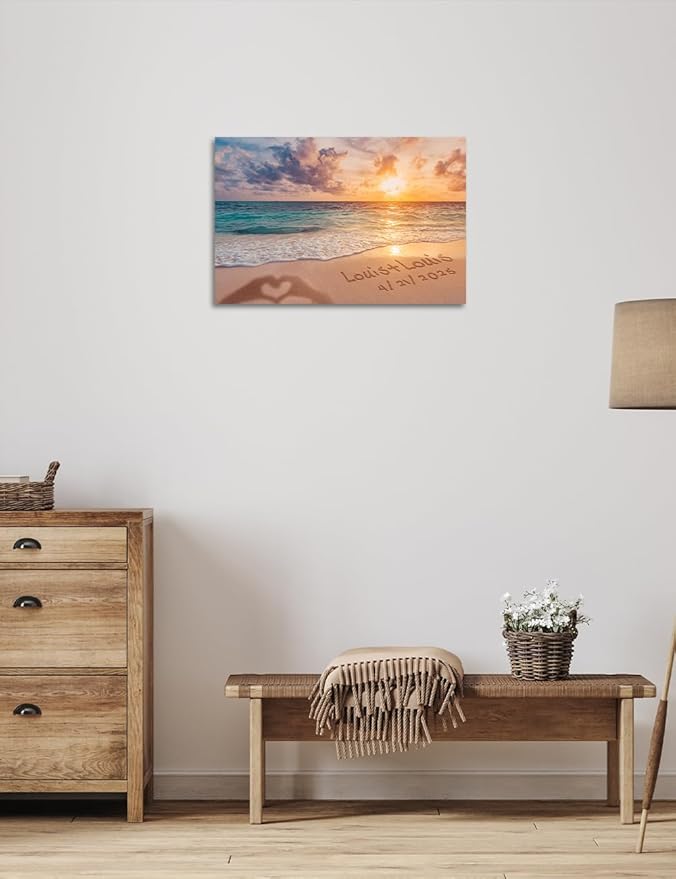 IPIC - "Forever Together Personalized Canvas Wall Art, Custom Beach Scene with Name and Date in Sand, A Personalized Gift for Couple, Wedding, or Anniversary, Coastal Home Decor, Ready to Hang