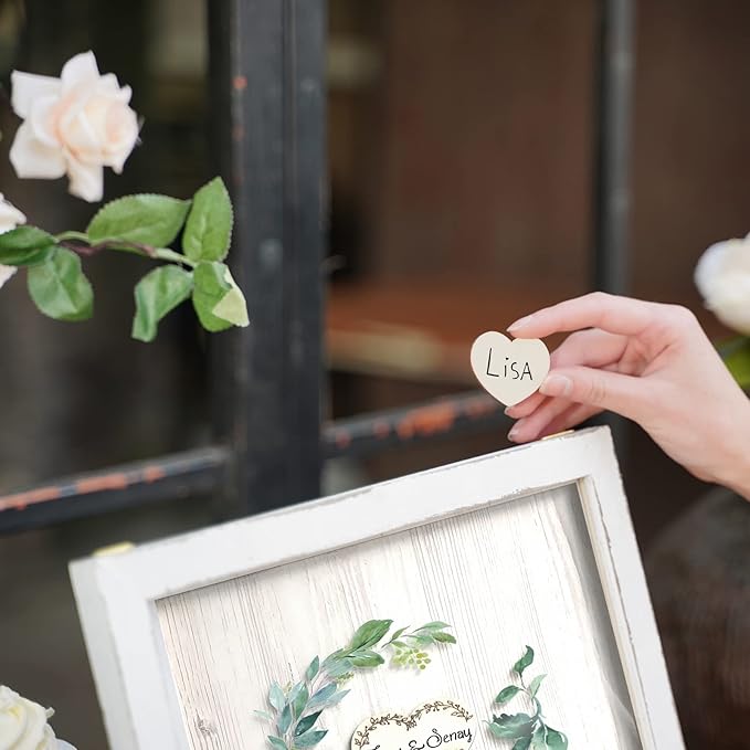 Y&K Homish Wedding Guest Book Alternative, Rustic Wedding Decorations for Reception, Favors for Guests 80 Hearts Green Wreath (Antique White)