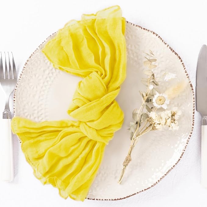 50 Pack Lemon Yellow Cheesecloth Napkins Spring Cloth Napkins Set of 50 Yellow Dinner Napkins Bulk 21x21 Inches for Wedding Bridal Shower Baby Shower Valentine's Day