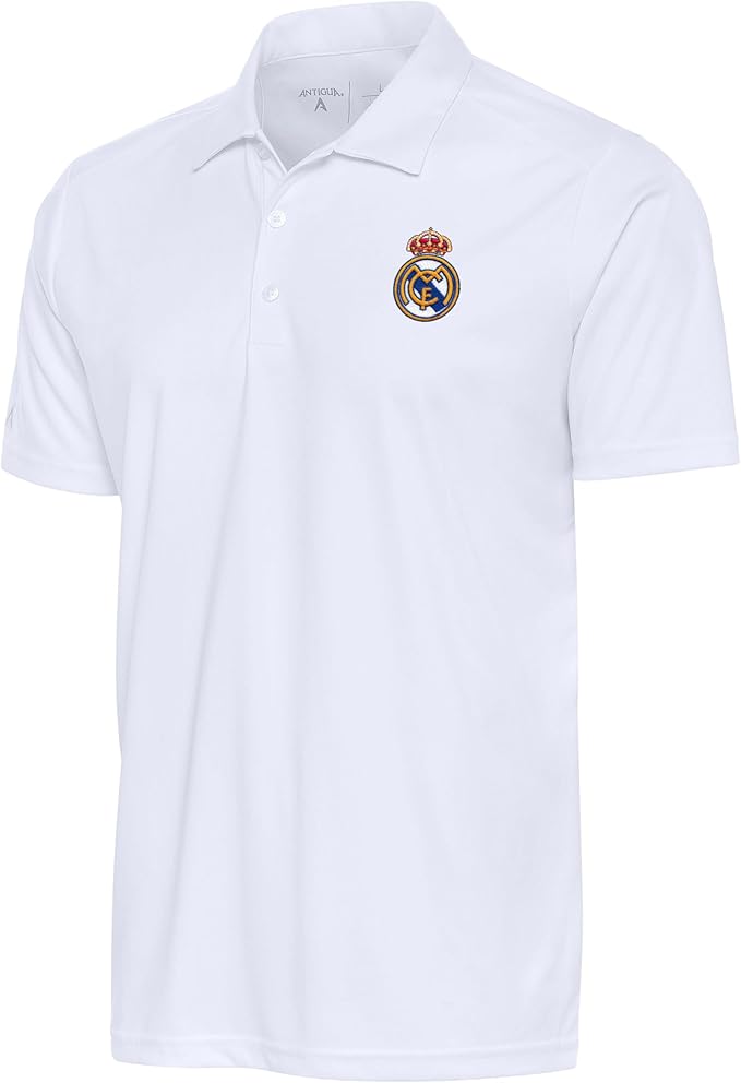 Antigua Real Madrid Men’s Tribute Polo, Performance Soccer Fan Golf Shirt in 100% Poly Jersey