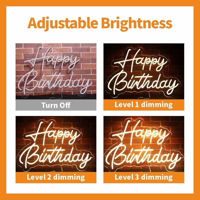 HMT Happy Birthday Neon Sign for Backdrop Wall Decor Large Size 22×16.9 Inch Happy Birthday LED Neon Lights for Birthday Party Decor Light Up Sign Neon Signs for Room Reunion Decoration Celebrations Adjustable light intensity (Warm White)