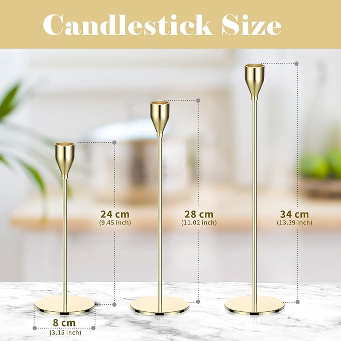 27 Pack Candles Holder, 9 Sets Taper Candlestick Holders Fit 0.75 Inch Thick Pillar Candles, Long Candle Sticks Centerpiece Decor for Home Wedding Dinning Party Anniversary(Gold)