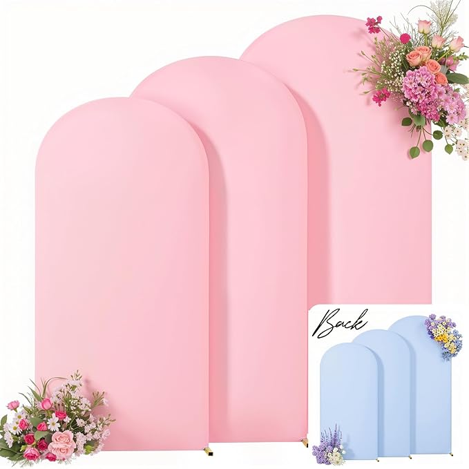 Pink and Blue Arch Backdrop Cover 8FT 7.2FT 6.6FT Arch Covers Stretchy Backdrop Set of 3, Gender Reveal Arch Cover Spandex Fitted Fabric Arch Covers for Boy or Girl Party Birthday Baby Shower Decor