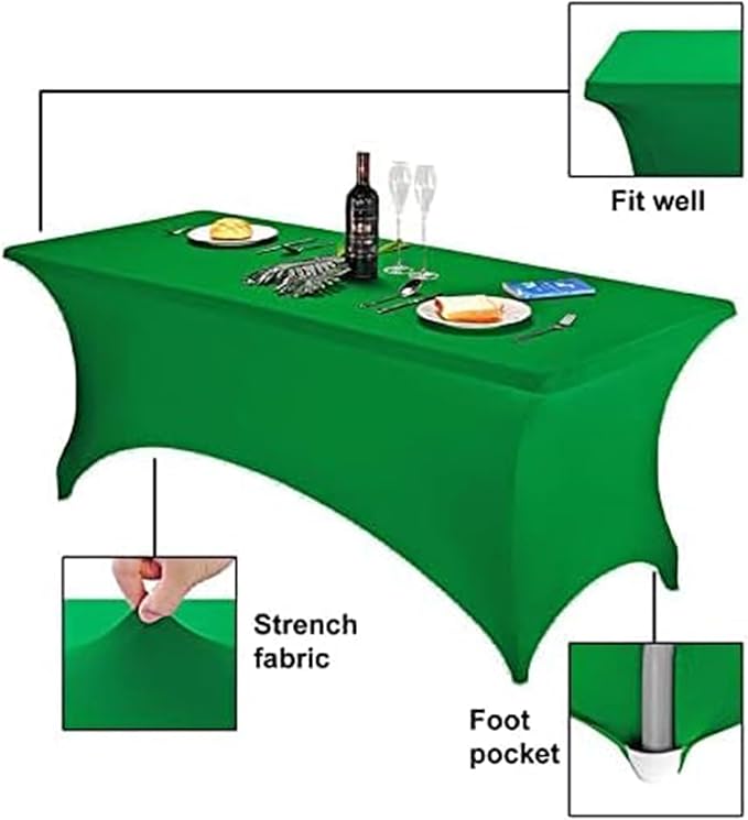 FORLIFE 6Pack Spandex Table Covers 6ft，Fitted Tablecloth for 6ft Rectangular Tables, Stretch Patio Table Covers, Universal Spandex Table Cover for Wedding, Banquet, Party - Emerald