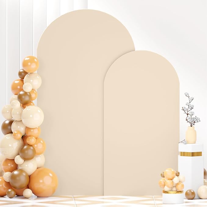 6FT 7.2FT Metal Arch Stand and Cover Set of 2 Beige Arch Stand Cover for Round Top Stands for Bridal Baby Shower Spandex Arch Stand Cover for Birthday Party Wedding Ceremony Decorations