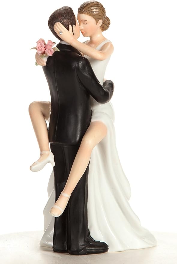 Wedding Collectibles Funny Kissing Wedding Cake Topper with Bride and Groom | Fun, Humorous Figurine | Fine Porcelain | 5.5 Inches
