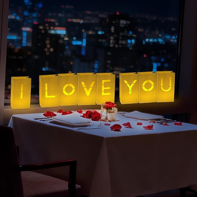 NEXAGEBIUS I Love You Sign Light Up Letters Luminary Bags Proposal Decorations, 2000PC Rose Petals and Candles for Anniversary Valentine's Day Decor Romantic Decorations Special Night Decor for Woman Man