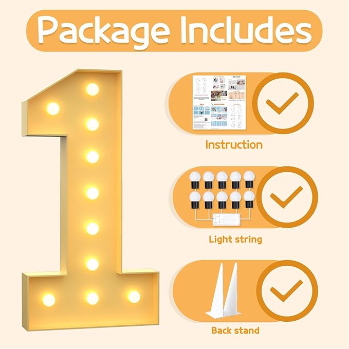 Marquee Numbers 4 Feet Tall Large Light Up Numbers 1st 16th 21st Wild One Birthday Decorations Big Yellow Light Outdoor Anniversary Decorations Balloon Arch Kit Party Backdrop 1