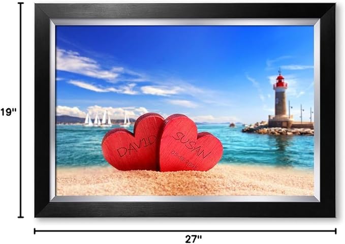 IPIC - Beach Lovers, Personalized Artwork with Names and Date on, Customized Gift for Anniversary,Wedding,Birthday and Holidays. Picture size: 24x16, Framed Size: 27x19