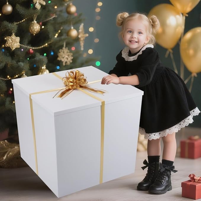 Extra Large Gift Box with Lid 28x28x28 Inches, White Big Gift Box for Gender Reveal, Giant Gift Boxes with Lids for Presents Packaging for Birthday Surprise, Christmas, Anniversaries, Wedding Party