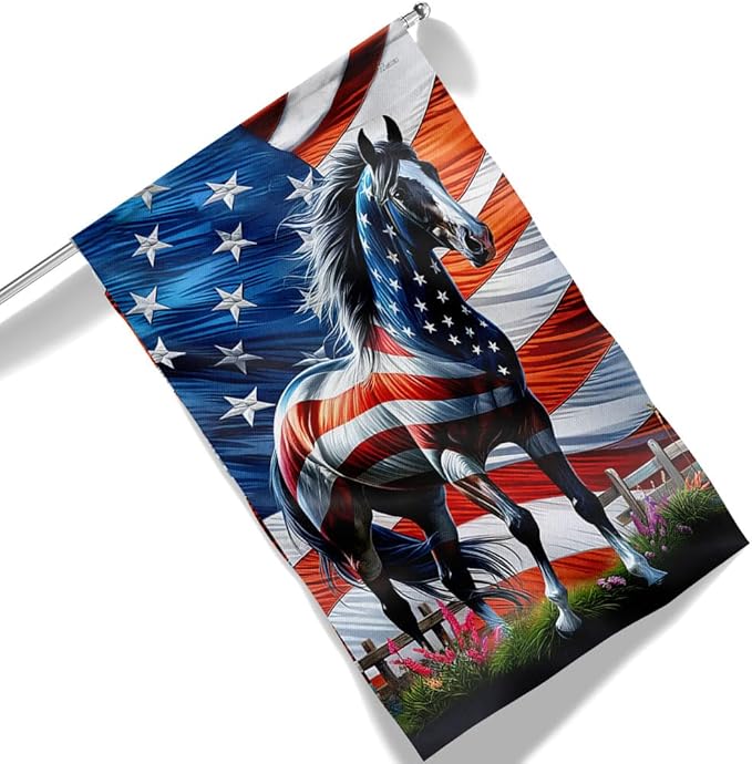 FLAGWIX American Flag - Horse Patriotic American Flag MLN2926F, House Flag (29.5" x 39.5") - USA Flags Premium Polyester - Decorative Indoor Outdoor Flag