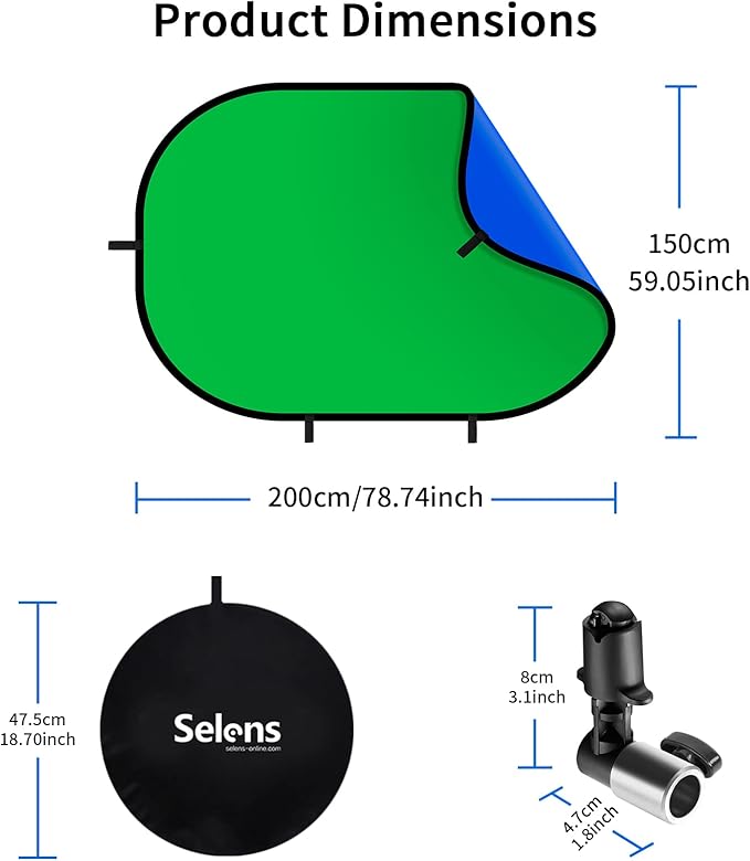 5x6.6ft Green Screen Backdrop for Photography, 2-in-1 Blue Pop Up Collapsible Photo Background with Clip and Carry Case for YouTube Videos Studio Props