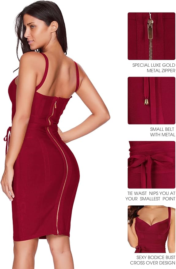 meilun Womens Rayon Belt Detail Bandage Bodycon Party Dress