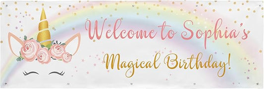 Let's Make Memories Personalized Unicorn Birthday Banner - Happy Birthday Banner for Kids - Custom Party Decorations - Indoor/Outdoor Vinyl - Any Name - Unicorn Party Decor - 10ft