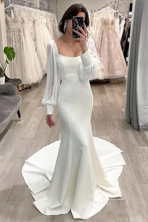 Boho Lace Wedding Dresses for Bride 2026 Tulle Long Sleeve Wedding Dress Ball Gowns Satin Mermaid Bridal Gown