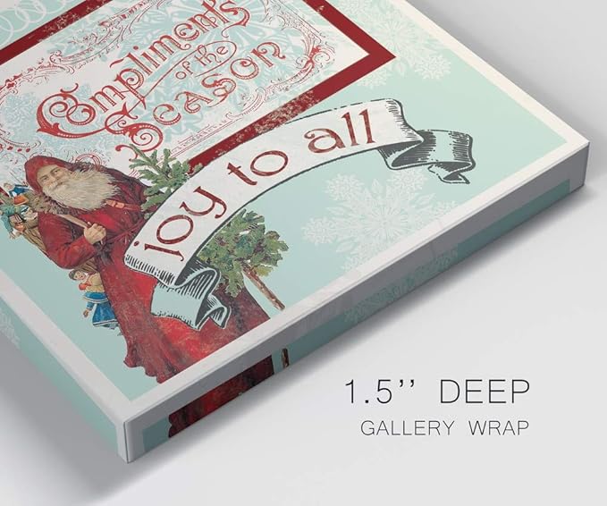 Renditions Gallery Joy to All Santa Wall Art, Christmas & Winter Artwork, Holiday Decor, Old World Santa Claus, Premium Gallery Wrapped Canvas, Ready to Hang, 16 in H x 16 in W, Made in America