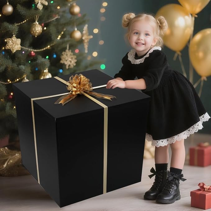 Extra Large Gift Box with Lid 28x28x28 Inches, Black Big Gift Box for Gender Reveal, Giant Gift Boxes with Lids for Presents Packaging for Birthday Surprise, Christmas, Anniversaries, Wedding Party