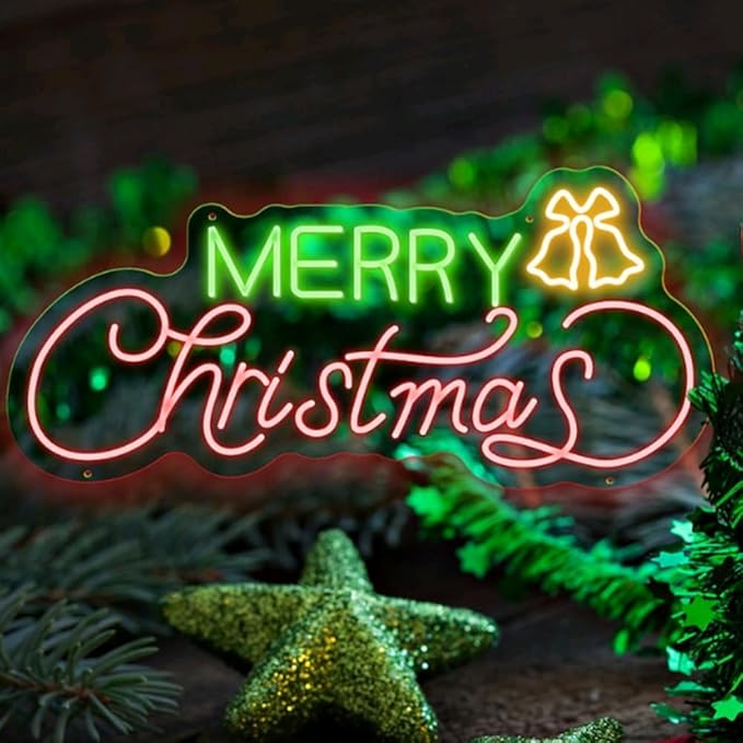 Custom LED Neon 'Merry Christmas' Sign, Night Light Wall Home Decor, Xmas Gift Size: 20x9inches