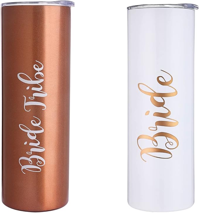 10 Pack Bride to Be Skinny Tumbler | 20 oz Bride Tribe Stainless Steel Wine Tumblers | Engagement Wedding Gifts Bridesmaids Mugs Bachelorette Party Supplies & Games