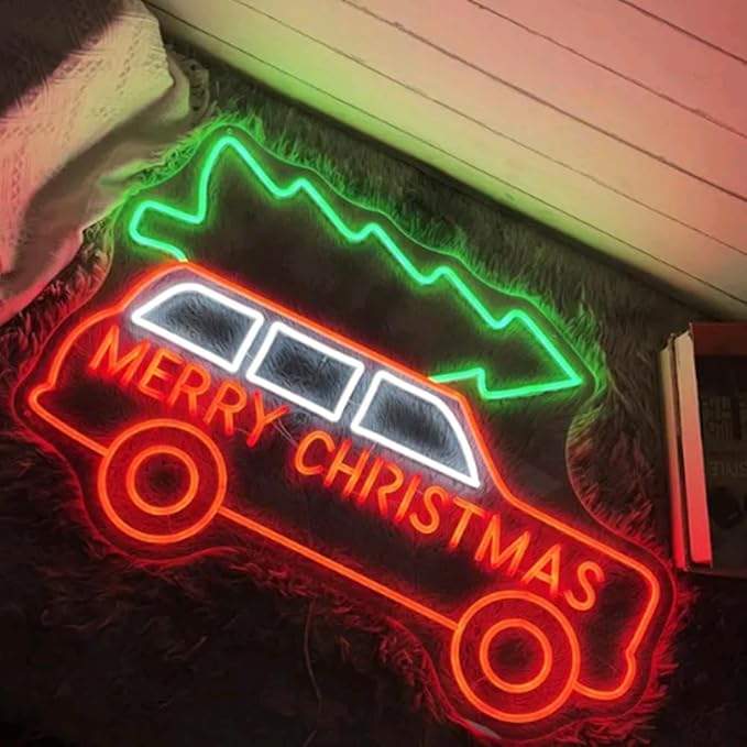 Merry Christmas Truck Neon Sign, Custom Christmas Tree LED Neon Light Home Wall Decor Farm Holiday Decor Christmas Red Truck Wall Art Gift Size:20x13inches