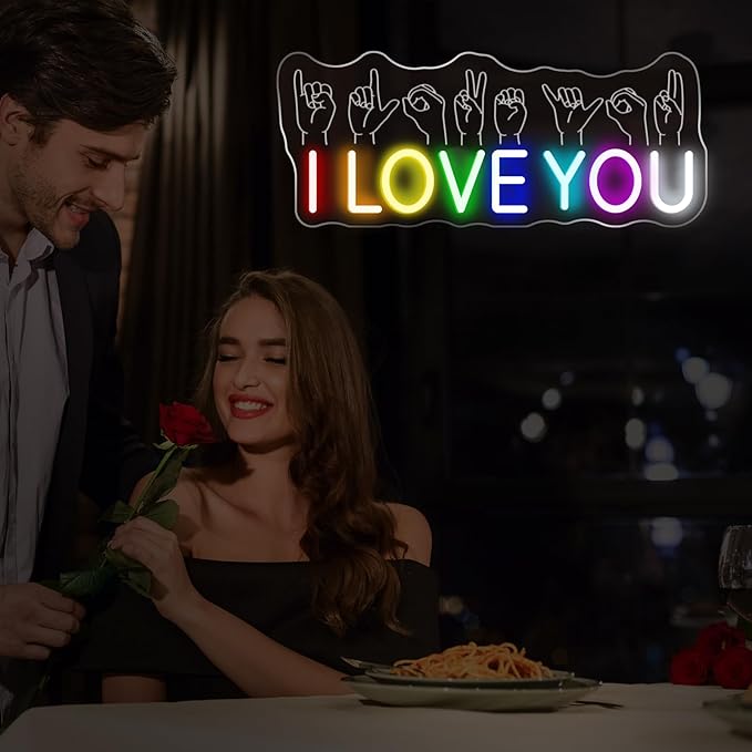 I Love You Neon Sign - 5-Level Dimmable USB Rainbow Neon Signs & Valentine's Day Decor, Ideal for Weddings, Parties, Bedrooms, Romantic Light Up Wall Art