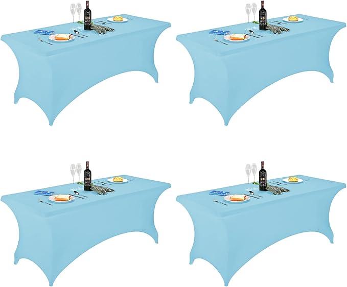 FORLIFE 4Pack Spandex Table Covers，Fitted Tablecloth for Rectangular Tables, Stretch Patio Table Covers, Universal Spandex Table Cover for Wedding, Banquet, Party (6ft, Bluemist)