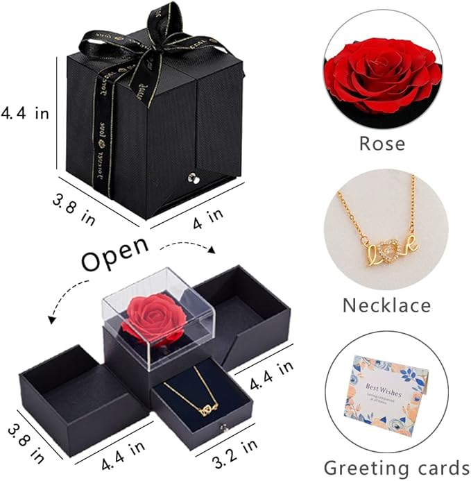 EIGHTOWN Roses Bouquet Artificial Flower - Preserved Purple Rose Flowers with Love Necklace for Her - Unique Gifts Valentine's Day, Mother's Day, Thanksgiving, Birthday, Anniversary