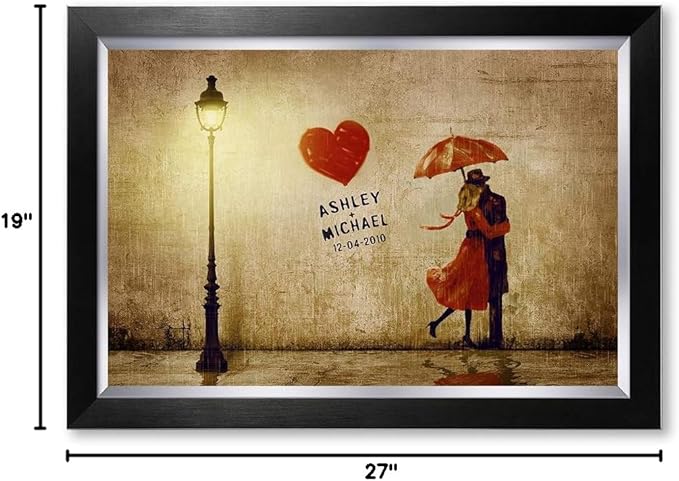 IPIC - Our First Kiss Personalized Framed Artwork for Romantic Anniversary and Wedding gifts; Picture size: 24x16, Framed Size: 27x19