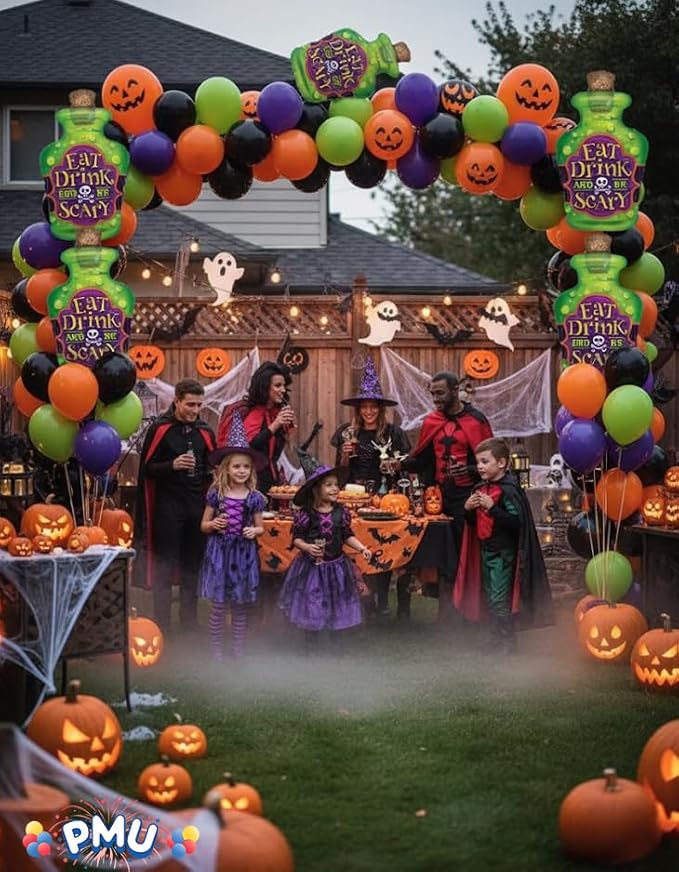 PMU 10 Pc Halloween Party Decoration Accessory 40 Inch "Eat Drink And Be Scary" Design Mylar-Foil Balloon