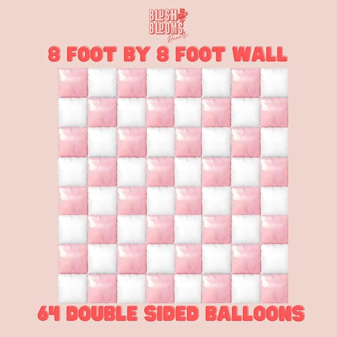 Black and Gold Foil Balloon Wall (64 Pack) | 8 Foot by 8 Foot Balloon Wall | Weddings, Birthdays, Showers, Parties, and Events (Matte Pink and White)