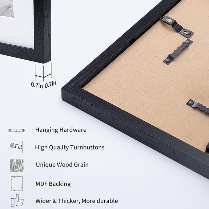 Axeman 20x30 Picture Frame with Mat for 16x24, Solid Oak Wood Poster Frame with Tempered Glass, Wooden 20''x30'' Minimalist Photo Frame with Wall Hooks Puzzle for Art Photo and Prints, Black