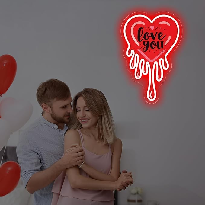 Love You Dripping Heart Neon Sign, Red Melting Heart UV Printed LED Light for Bedroom, Living Room, Valentine's Day Party Wall Art, Romantic Home Decor, Couple Gift 10″ × 15″