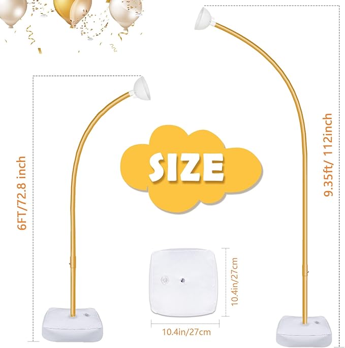 AerWo Lighted Balloon Arch Kit 9.35FT & 6FT, Free Bending Half Balloon Arch Stand with Base, Floor Gold Balloon Arch Frame for Wedding Birthday Party Baby Shower Yard Lawn Home Christmas Decorations