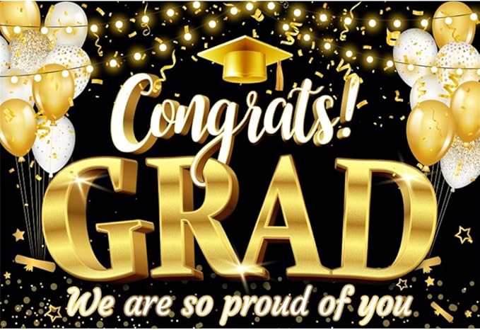 Black Gold Graduation Backdrop 2025 Grad Congrats Banner for Graduation Party Decoration Class of 2025 Commencement Decoration Prom Party Supplies Decorations Banner Photo Booth Props 10x8ft