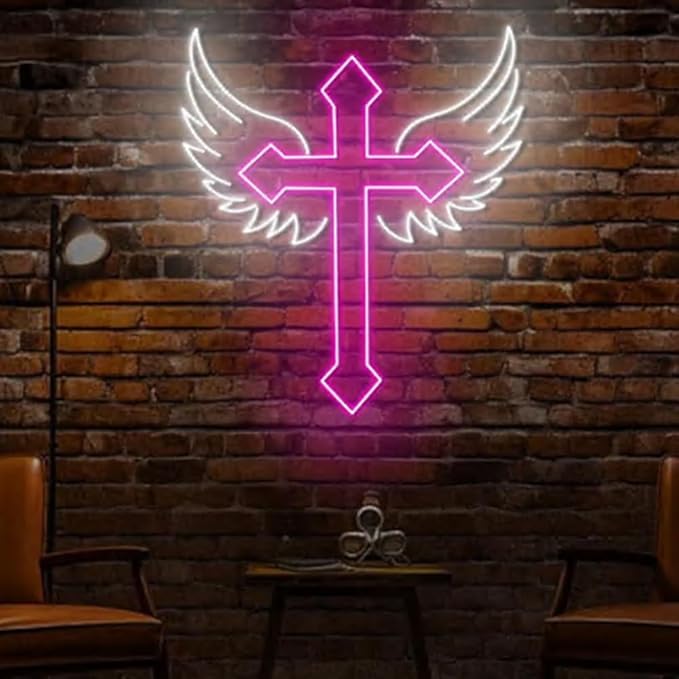 Cross Wings Neon Sign, Jesus Cross Wings Led Sign, Christian Wall Decor, Faith Neon Decor Size:20inches