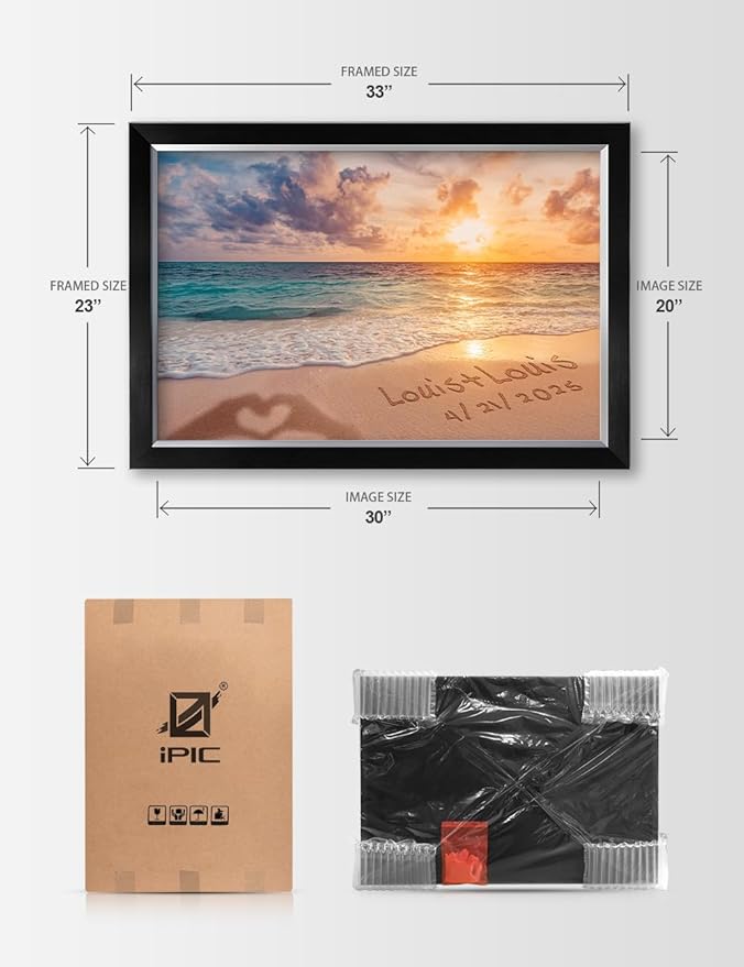 IPIC - "Forever Together Personalized Framed Wall Art, Custom Beach Scene with Name and Date in Sand, A Personalized Gift for Couple, Wedding, or Anniversary, Coastal Home Decor, Ready to Hang