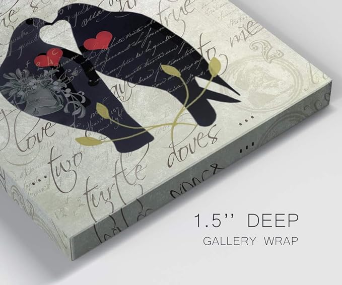Renditions Gallery Twelve Days of Christmas Wall Art, Two Turtle Doves, Lovely Winter Artwork, Kissing Birds, Premium Gallery Wrapped Canvas Decor, Ready to Hang, 40 in H x 40 in W, Made in America