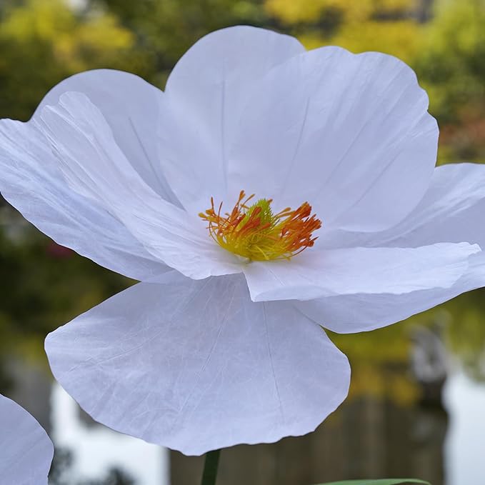Large Paper Artificial Flowers,Giant Flowers for Decoration,Huge Handcrafted Poppy Fake Flowers with Stand for Home Decor Bridal Shower Party Outdoors Yard Event Backdrop Decor (White)