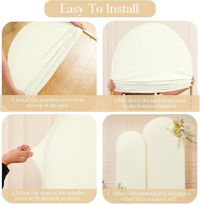 Ivory Arch Backdrop Cover Set of 3 - Spandex Arch Covers 7.2FT 6.6FT 6FT Stretchy Fabric Backdrop for Wedding Ceremony, Bridal Baby Shower, Birthday Party, Photo Booth Background Decor