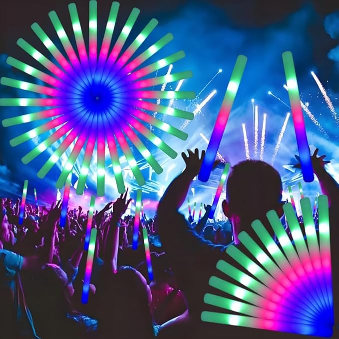 103PCS Light Up Foam Sticks,LED Glow Sticks Bulk Party Pack with 3 Modes Colorful Flashing,Glow in The Dark Party Supplies,Glow Sticks Bulk for Wedding,Halloween,Birthday,July 4th,Concert
