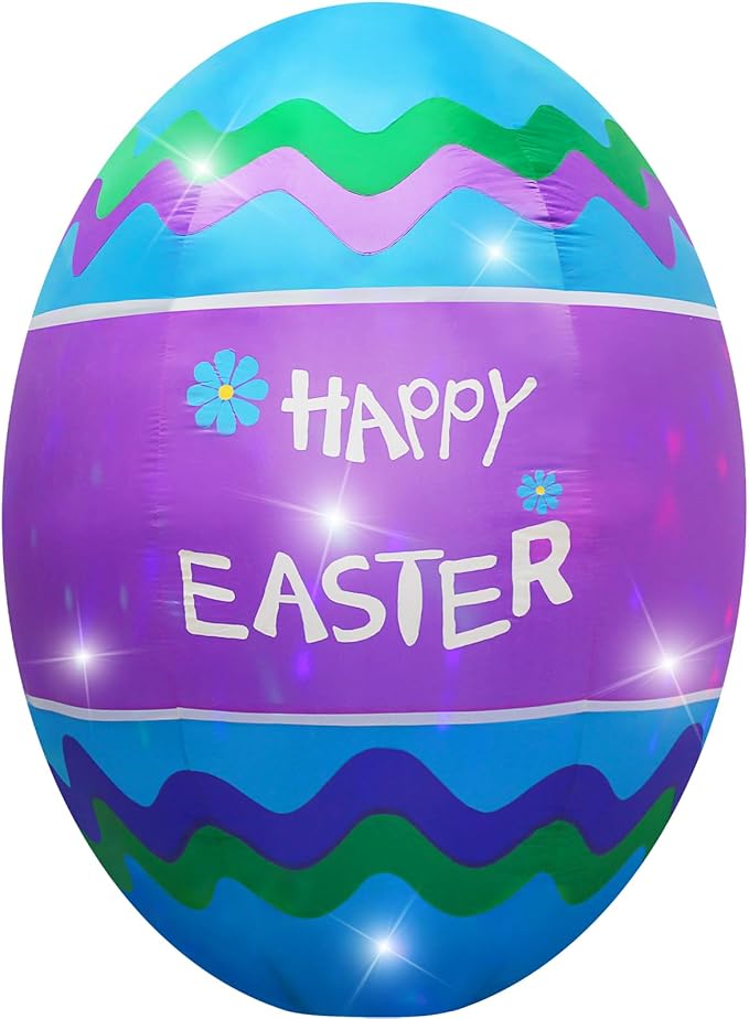 6FT Easter Egg Inflatable Outdoor Yard Decoration Build-in LED Lights,Colorful Large Easter Painted Eggshell Blow up Lighted-up Decorations Holiday Addition for Party,Garden,Lawn,Porch