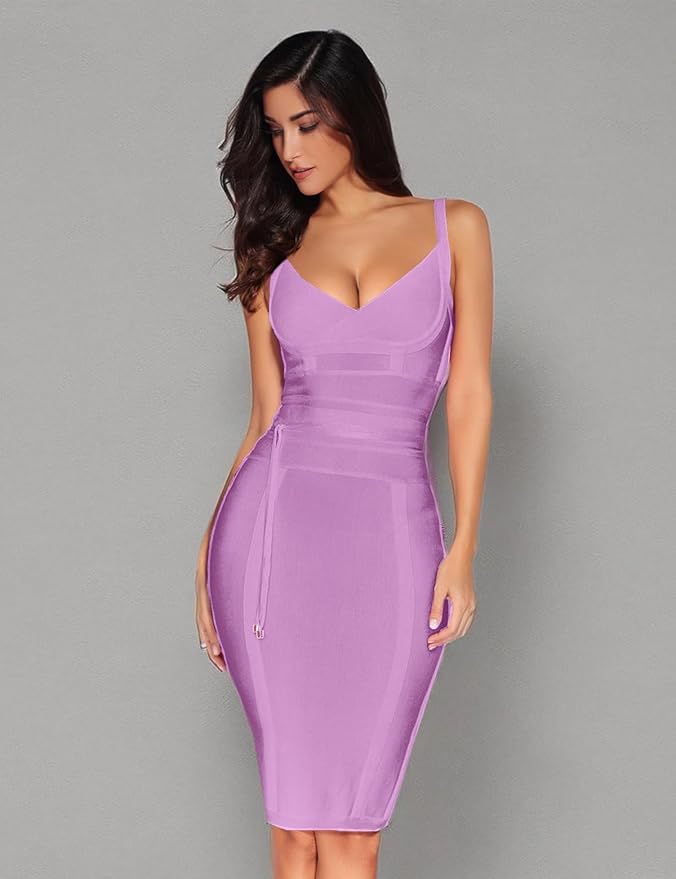 meilun Womens Rayon Belt Detail Bandage Bodycon Party Dress