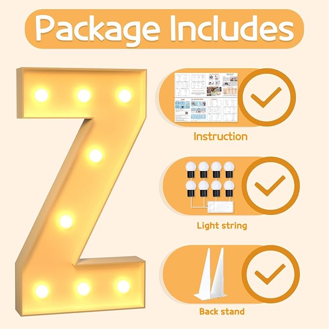 Marquee Letters 3 Feet Tall Large Light Up Letters Z Happy Birthday Decorations Marry Me Engagement Party Decor Yellow Light Birthday Decorations Balloon Arch Kit Foam Sign Z