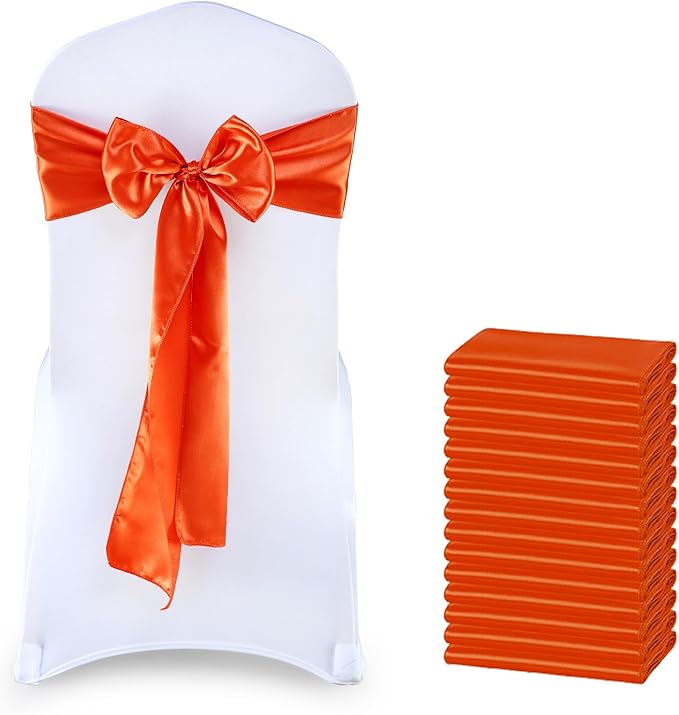 VDS Satin Chair Sashes Chair Cover Back Tie Sateen Bows Ribbon for Wedding Birthday Graduation Engagement Ceremony Event Party Banquet Venue Hotel All Dining Chair Decoration (300PC) (Brunt Orange)