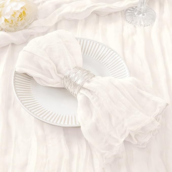 50 Pack Ivory White Cheesecloth Napkins Spring Cloth Napkins Set of 50 Dinner Napkins Bulk 21x21 Inches for Wedding Bridal Shower Baby Shower Valentine's Day