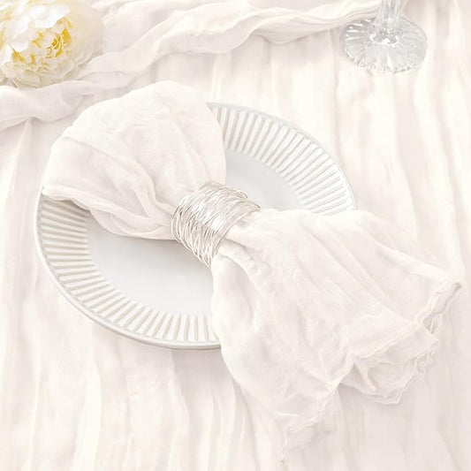 50 Pack Ivory White Cheesecloth Napkins Spring Cloth Napkins Set of 50 Dinner Napkins Bulk 21x21 Inches for Wedding Bridal Shower Baby Shower Valentine's Day