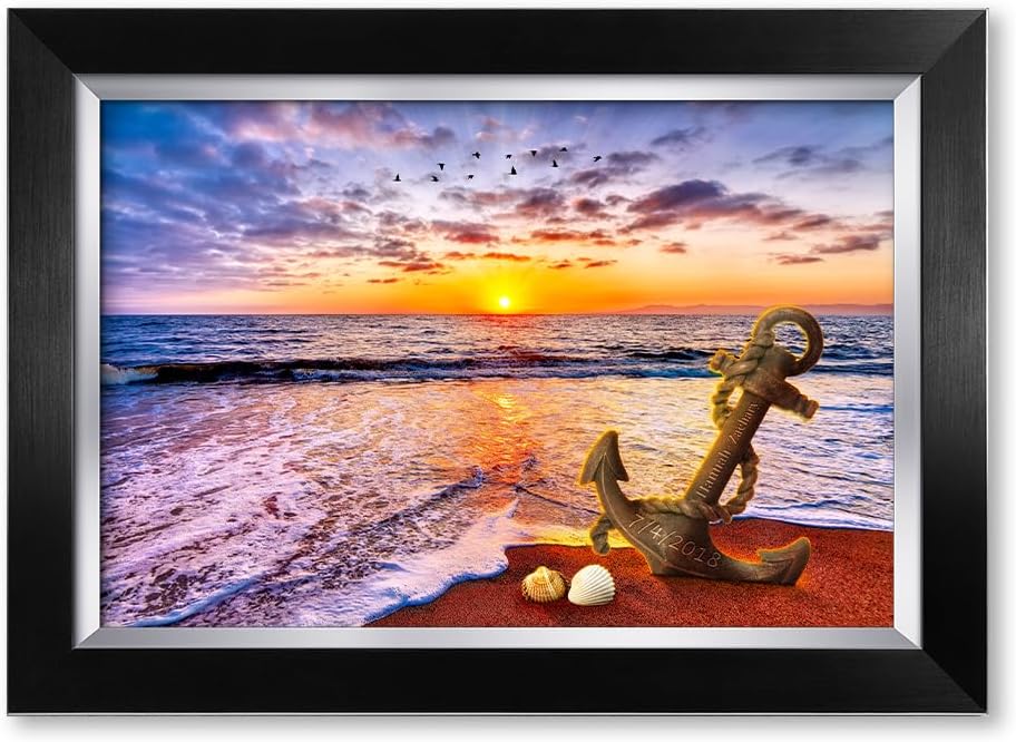 IPIC - "Anchored in Time Personalized Framed Wall Art, Custom Beach Sunset Canvas Print with Name and Date, A Personalized Gift for Couple, Wedding, or Anniversary, Coastal Home Decor