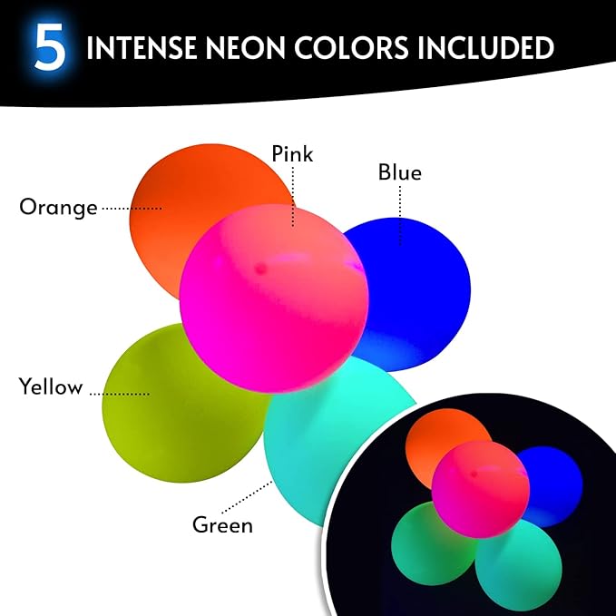 Glow King Black Light Reactive Neon Balloons | Glow In The Dark Latex Balloons in Multiple Colors | Fun UV Fluorescent Party Gift for Events | Luminous Ballons for Birthday Decoration – 100 Pack
